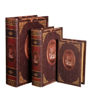 Set di 3 finti libri decorativi vintage con motivo alce e finitura in finta pelle