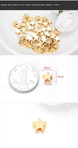 Detailed view of 6mm gold star beads for DIY jewelry with size and hole measurements