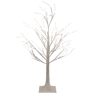 Illuminated white birch tree with warm LED lights for indoor Christmas home decoration