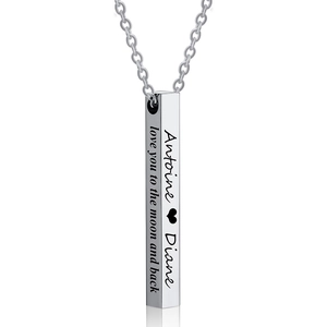 Custom silver bar necklace in stainless steel with personalized laser engraving