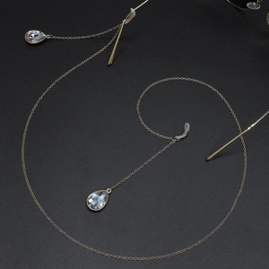 Golden metal glasses chain with teardrop pendants and anti-slip rubber loops