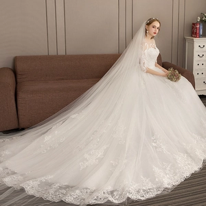 Elegant White Wedding Dress Off The Shoulder Lace Embroidery Tulle Long Train Bridal Gown For Women Vintage Luxury