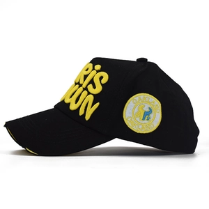 Black cotton baseball cap featuring yellow 3D embroidery and Oakland side patch