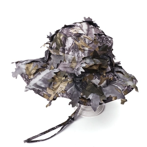 3D leafy camouflage boonie hat with adjustable chin strap for outdoor hunting and fishing
