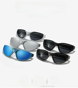 Group display of aerodynamic sports sunglasses with matte frames and reflective lenses