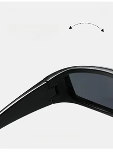 Detail of durable texture hinge on black sport sunglasses for cycling and outdoor use