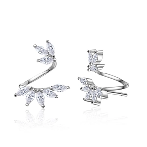 Elegant silver leaf stud earrings with marquise cut zircon stones for a minimalist look