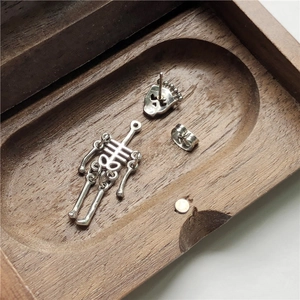 Gothic skull and bone drop earrings in polished silver stainless steel for men