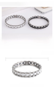 Detailed dimensions of stainless steel and ceramic magnetic bracelet, 215mm length