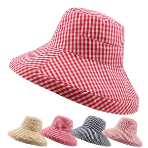 Cappello parasole a tesa larga a quadretti per donna in cinque colori assortiti