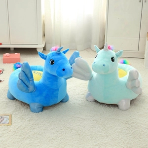 Fauteuil licorne en peluche pour enfants bleu foncé et vert menthe avec ailes argentées
