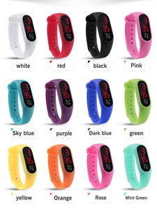 Collection of LED digital sports watches in 12 vibrant silicone strap color options
