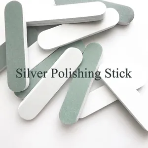 Double-sided silver polishing sticks with green and white surfaces for jewelry cleaning