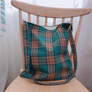Sac Fourre-Tout En Coton Et Lin À Carreaux Style Japonais Rétro Minimaliste Sac À Bandoulière Avec Fermeture Éclair