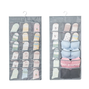 Double-sided grey Oxford cloth hanging organizer with multi-compartment mesh pockets