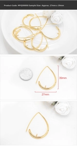 DIY gold teardrop earring components with dimensions of 27mm width and 39mm height