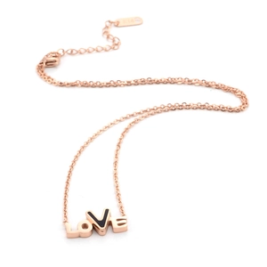 Elegant 14K rose gold necklace with a minimalist cursive love pendant for women