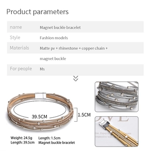 Fashionable multilayer magnetic buckle bracelet with rhinestones and matte PV for women
