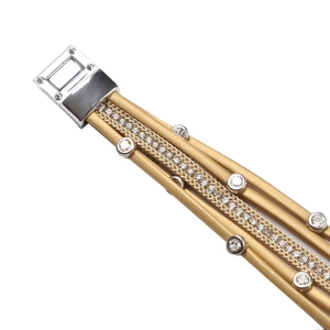 Handmade multilayer leather bracelet with rhinestones and magnetic steel clasp