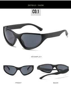 Multi-angle views showing black wraparound sports sunglasses with gray lenses