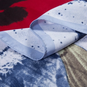 Detail of multi-color butterfly peony twill scarf with fine rolled edge stitching