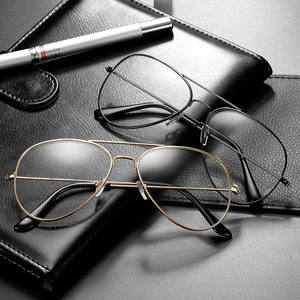 Aviator Eyeglasses Frame Classic Double Bridge Metal Ultra Light Clear Lens Plain Glasses For Men Women Business Fashion Retro