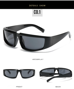 Three views of Y2K cycling sunglasses showing front, back, and 45-degree angle in black