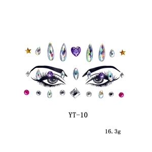 Detailed view of YT-10 acrylic face rhinestone set with purple heart and gold star gems