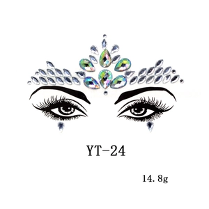 Detailed view of YT-24 AB iridescent face jewel stickers with eye pattern layout