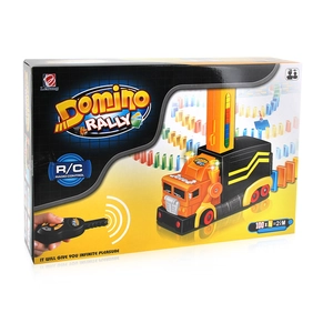Detailed packaging set of automatic domino train with 100 colorful blocks and remote control