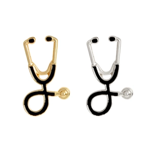 Creative gold and silver stethoscope enamel brooches set for medical professionals
