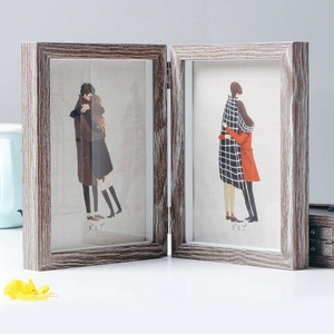Folding Picture Frame Wood Grain Hinged Tabletop Double Photo Holder Modern Simple Nordic Style Decor