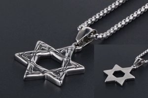 Close-up of vintage hollow hexagram star pendant showing front texture and smooth back detail