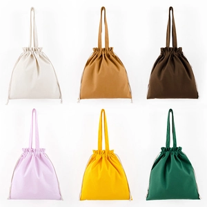 Canvas Tote Bag Drawstring Closure Cotton Storage Shopping Handbag Portable Solid Color Plain Reusable