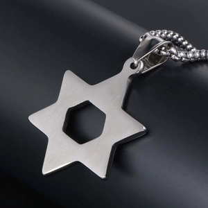 Vintage hollow hexagram star pendant necklace in brushed silver stainless steel