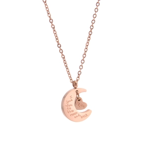 Rose Gold Stainless Steel Moon Heart Pendant Necklace I Love You To The Moon And Back Engraved Mom Jewelry Gift Women