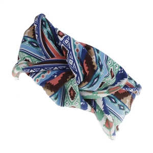 Close-up of Bohemian twisted headband showing geometric patterns and soft fabric texture