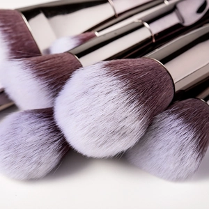 10-piece professional makeup brush set with gradient bristles and silver metal ferrules