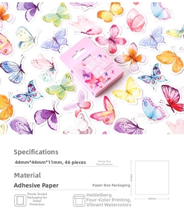 Macro detail of watercolor butterfly sticker set with premium printing for DIY scrapbooking