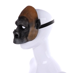 Side view of realistic PU foam gorilla mask with textured skin and brown fur details