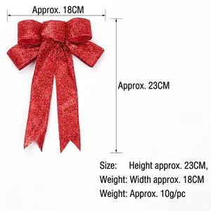 Red glitter Christmas bow decoration for holiday trees and gift wrap 23cm x 18cm