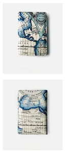 Detailed close-up of vintage world map PU leather passport holder showing front and back