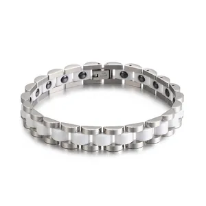 Men Magnetic Therapy Bracelet Stainless Steel Ceramic Splicing Link Chain Fashion Jewelry For Health