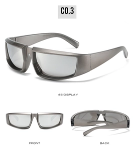 Detailed multi-angle views of silver aerodynamic cycling sunglasses with mirror lenses