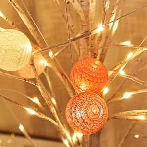 LED birch tree lamp with orange and yellow cotton balls for warm room decoration