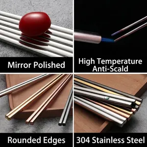 304 stainless steel square chopsticks set in silver gold and black mirror polished finish