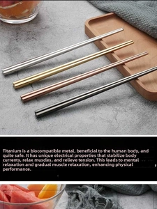 Detail showing non-slip square 304 stainless steel chopsticks in four metallic finishes