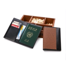 Inside view of PU leather travel passport holder with multiple card slots and dual-tone design