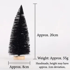 Detailed view of 20cm black sisal Christmas tree with dimensions and wood base