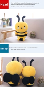 Detailed view of handmade embroidery and plush filling on the cute bee toy